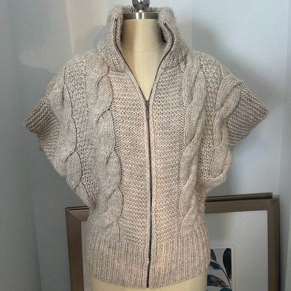 Elsamanda  Beige Zip Up Cable Knit Sweater Vest-Alpaca Wool Blend- Italy-Small - Picture 1 of 11